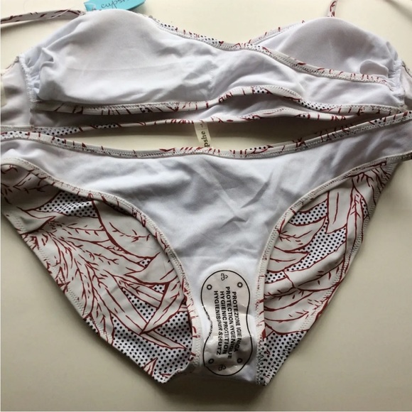 NWT CUPSHE Cheeky Gal Twist Bralette Bikini Set White Black Rust Print Size L - Picture 10 of 10